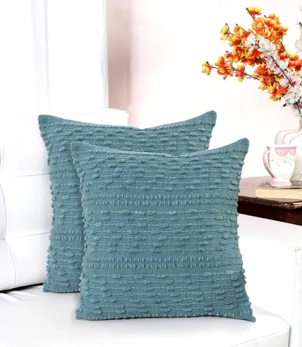 ACCENTHOME Funda de almohada bohemia de 16 x 16 pulgadas (2 unidades) de algodón tejida a mano con diseño decorativo para casa de campo, sofá,