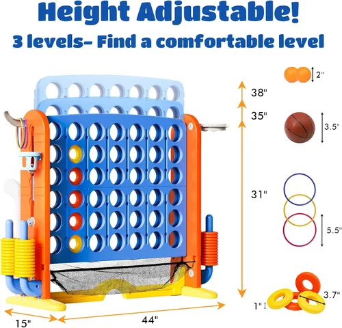 Miniatura 4 de Juego Gigante de Conectar 4 en Fila con Tela de Malla Altura Ajustable Set de Juego de Patio Jumbo 4-en-1 de 4-para-Anotar con Baloncesto, Golf