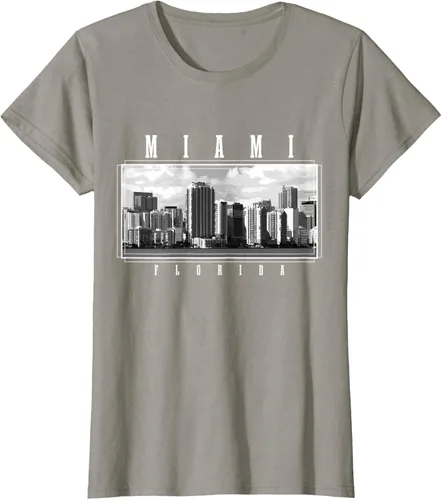 Miniatura 26 de Miami Skyline Florida Pride Vintage Miami Camiseta, Negro