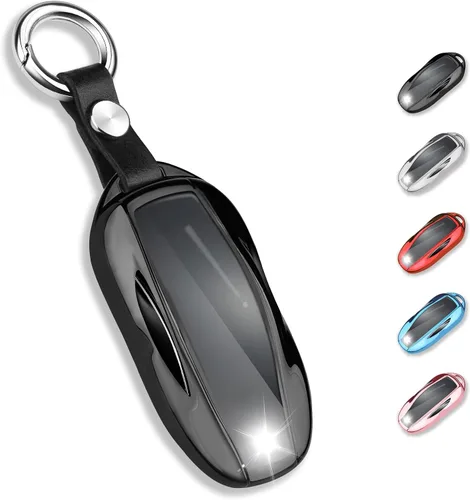 QBUC para Tesla Funda para Llavero con Llavero de TPU Blanda de Protección Compatible con Tesla Model 3 / Y (Negro)