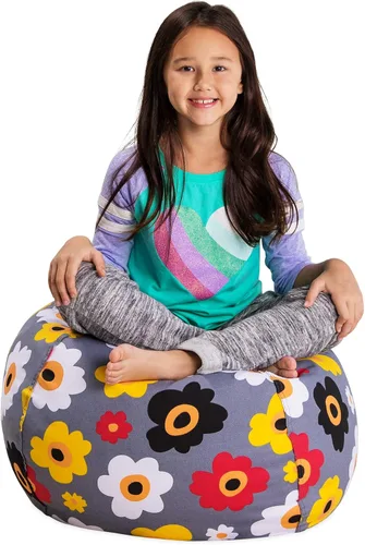 Posh Stuffable - Sillón puff con almacenamiento para niños, contenedor de animales de peluche, organizador de juguetes de niños Lona rayas verde y