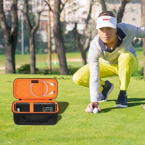 Miniatura 7 de Canboc Estuche rígido de transporte para altavoz GPS Bushnell Wingman View Golf, bolsillo de malla para cables de carga y accesorios, negro+naranja