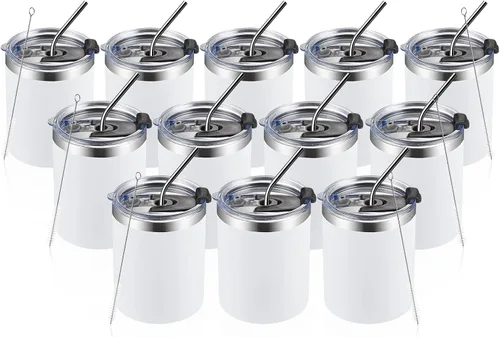 Miniatura 25 de MEWAY Paquete de 8 tazas reutilizables aisladas de acero inoxidable de 12 onzas, taza de café duradera de doble pared, capa en polvo, para café