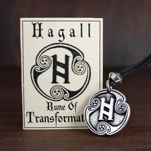 Miniatura 2 de Collar con colgante de runa de transformación Hagall Haglaz Hagalaz de peltre nórdico