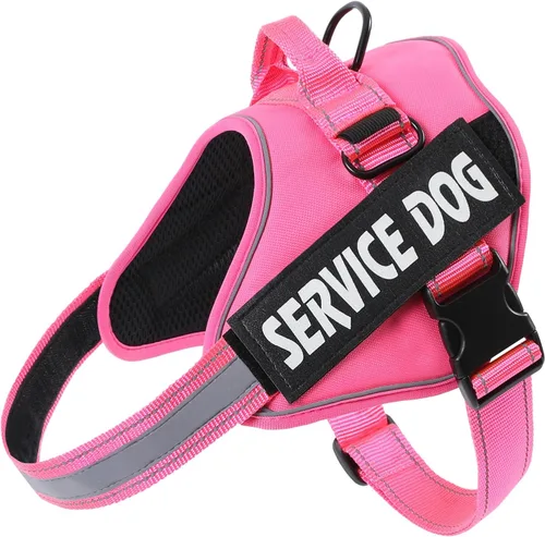 Miniatura 15 de MUMUPET - Arnés para perro de servicio con seguridad reflectante 3M, fácil de ajustar y diseño sin tirones - Mango de nailon transpirable para Rosa