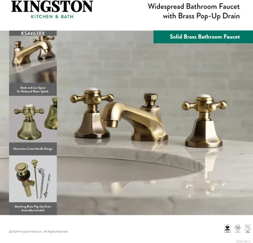 Miniatura 6 de Kingston Brass KS4463BX Grifo de baño extendido de 8 pulgadas, latón antiguo