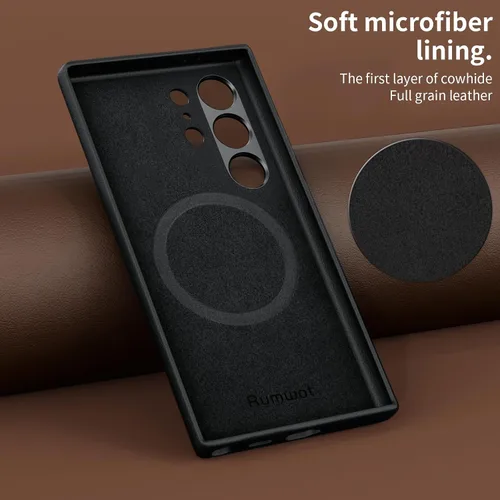 Miniatura 4 de Funda de cuero genuino para Samsung Galaxy S24 Ultra - Cuero de grano completo, compatible con MagSafe y carga inalámbrica, botones de metal bisel