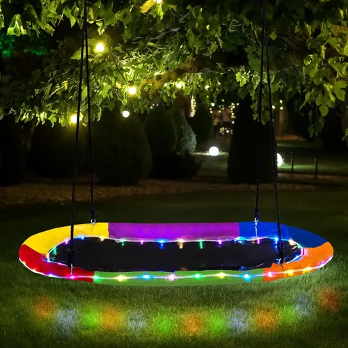 Costzon Columpio de plataforma gigante de 700 libras y 60 pulgadas con luz, cuerdas ajustables para colgar, tela Oxford 600D impermeable, columpio