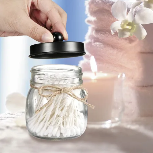 Miniatura 3 de SheeChung Tarro pequeño de albañil, soporte de cristal, tarros de boticario con tapas, organizadores de baño y almacenamiento, recipiente de baño