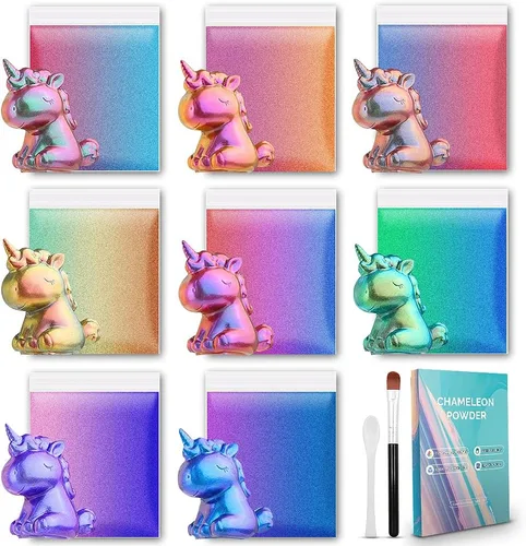 CHEAPART Polvo de mica camaleón, 8 colores, pigmento metálico de resina epoxi, pigmento de resina epoxi, polvo de mica holográfica de grado