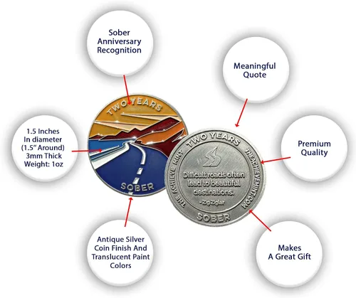 Miniatura 3 de The Achieve Mint Ficha de 2 años de sobriedad Chip de sobriedad de dos años Medalla no religiosa no AA, para mujeres y hombres que celebran
