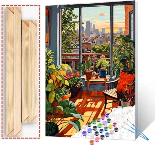 Miniatura 49 de Kits de pintura por números para adultos principiantes, pintura al óleo sobre lienzo de 16 x 20 pulgadas, lámpara de flores y óleo, pigmento 4-Art-06