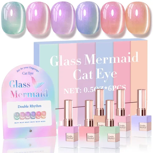 Miniatura 39 de Double Rhythm - Juego de esmalte de uñas de gel ojo de gato de 6 unidades, mismo color, misma botella, 14.8 ml, brillo con glitter, con imán