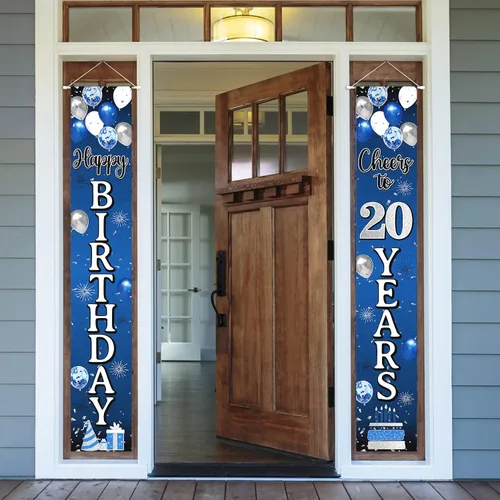 Miniatura 38 de Decoración de feliz cumpleaños número 100, globo azul y plateado para colgar en la puerta, cartel colgante para puerta – Suministros para fiesta