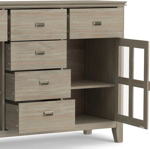 Miniatura 9 de SIMPLIHOME Artisan Buffet - Aparador de 3 puertas de madera maciza de 54 pulgadas de ancho en gris envejecido, gabinete de almacenamiento