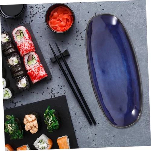 Miniatura 6 de DOITOOL Plato rectangular azul plato de cerámica para sushi bandeja de pescado plato de aperitivos plato de fruta Plato azul marino