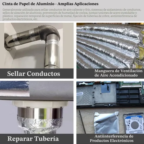 Miniatura 4 de Cinta de Aluminio para Conductos de Alta Resistencia Impermeable, Cintas Térmicas Metálicas Plateadas Premium HVAC (2"*65Pies,3.9mil), Cinta Térmica