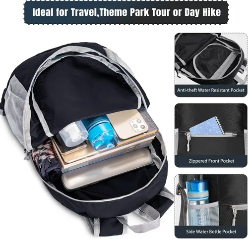 Miniatura 3 de ZOMAKE Mochila ultra ligera y compactable Mochila de senderismo resistente al agua, Mochila pequeña Mochila de camping al aire libre plegable y Negro