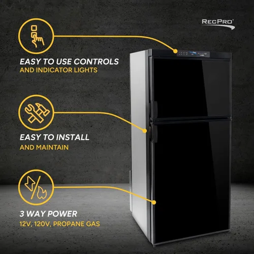 Miniatura 7 de Refrigerador RecPro RV 6.3 pies cúbicos de gas y eléctrico Acabado negro o acero inoxidable 110V / 12V / Gas propano (Acabado negro)