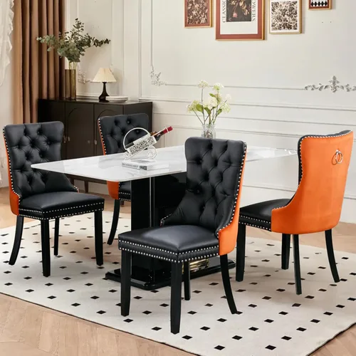 Miniatura 84 de Juego de 2 sillas de comedor tapizadas de tela de lino, sillas de cocina modernas de mediados de siglo con respaldo alto, ribete de cabeza de clavo