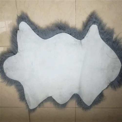 Miniatura 2 de Alfombra gris tibetana auténtica, piel de oveja de cordero mongol, funda de piel de oveja con decoración súper esponjosa como alfombra para Negro