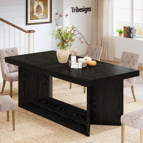 Miniatura 5 de Tribesigns Mesa de comedor de 63 pulgadas para 4-6, mesa de cocina de granja con pedestal resistente, muebles rectangulares de madera para el hogar