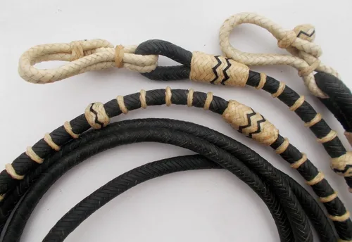 Miniatura 5 de Cuerda negra con nudos naturales, piel cruda, tachuelas de caballo trenzadas a mano Romal Romel Reins hecha a mano, cuerda de rancho/cuerda, 8.5