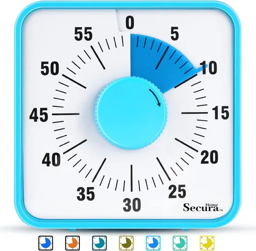 Miniatura 9 de Secura Home - Temporizador visual de 7.5 pulgadas, temporizador de cuenta atrás de 60 minutos extragrande para niños, herramienta mecánica de Azul