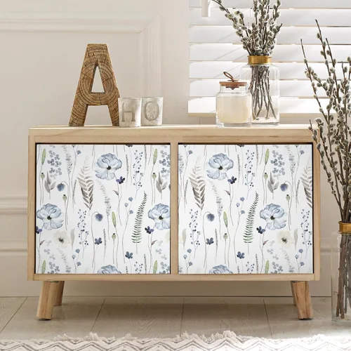 Miniatura 7 de VEELIKE Papel tapiz floral azul de acuarela para despegar y pegar, papel tapiz botánico de helecho bohemio para dormitorio, baño, guardería, 17.7 x