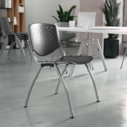 Miniatura 12 de BizChair Casa y Oficina Silla de Pila de Plástico Verde con Respaldo Perforado - Silla de Invitados