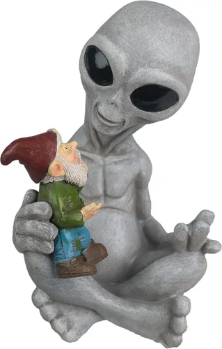 Andre' & Fritz Friendship Stories - Estatua de jardín de extraterrestres y gnomos, poliresina de 6.5 pulgadas de alto x 4 pulgadas de ancho x 3.5