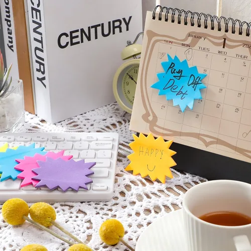 Miniatura 5 de Crtiin 1200 hojas de notas adhesivas Starburst de colores neón brillantes con forma de explosión de estrellas, publicación de regalo a granel