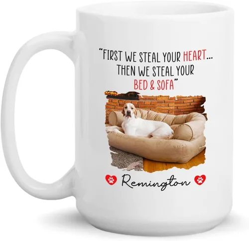 Miniatura 21 de Taza de café blanca personalizada con foto, con texto en inglés «To The World's Best Dog Dad We Woof You», taza de café blanca de 11 onzas y 15