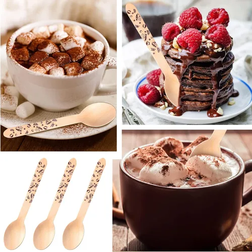 Miniatura 7 de Eaasty 100 cucharas de madera para chocolate caliente y cacao – 6 pulgadas desechables de Navidad malvavisco, bastón de caramelo, barra