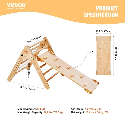 Miniatura 7 de VEVOR Pikler - Juego de triángulos escalador 4 en 1, Montessori plegable para escalar, tamaño grande, juguetes de escalada para niños pequeños