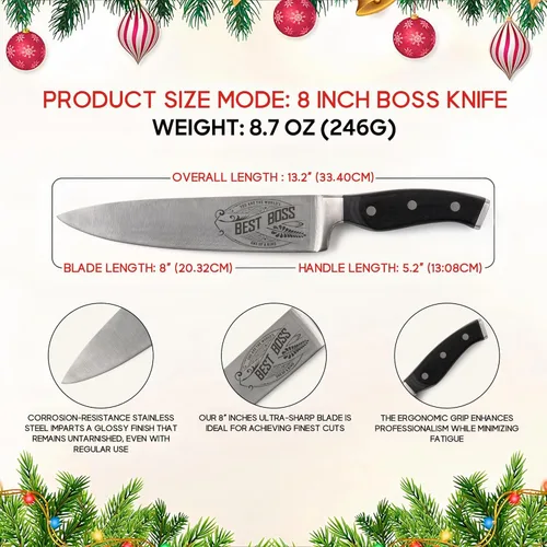 Miniatura 4 de Best Boss - Cuchillo de chef de alta calidad para regalo de cumpleaños, cuchillo de cocina de acero al carbono de 8 pulgadas con mango de madera