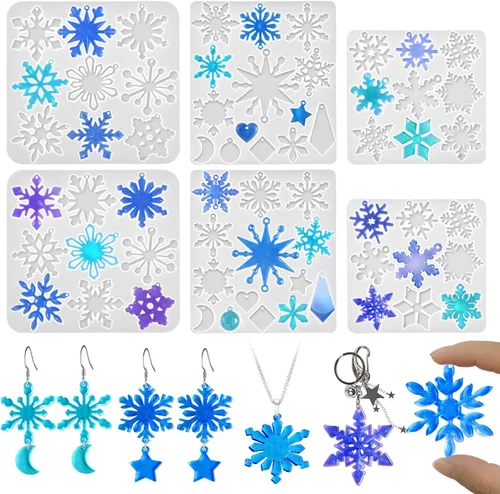 Miniatura 9 de Paquete de 5 moldes de resina para aretes, moldes de joyería de resina, moldes de silicona para colgantes de Navidad, varias formas, árbol de 5