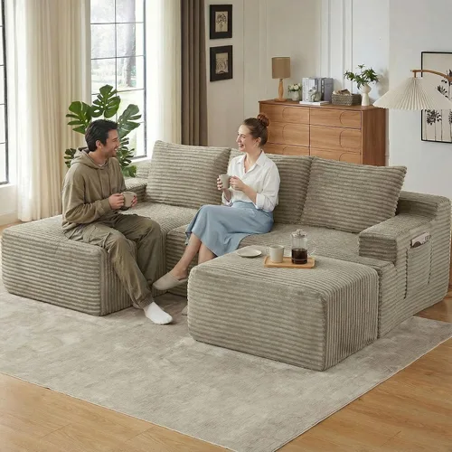 Miniatura 12 de Sofá seccional Cloud de 96 pulgadas, sofá deshuesado para sala de estar, sofá modular con asiento profundo, sofá de pana cómodo y esponjoso con Negro