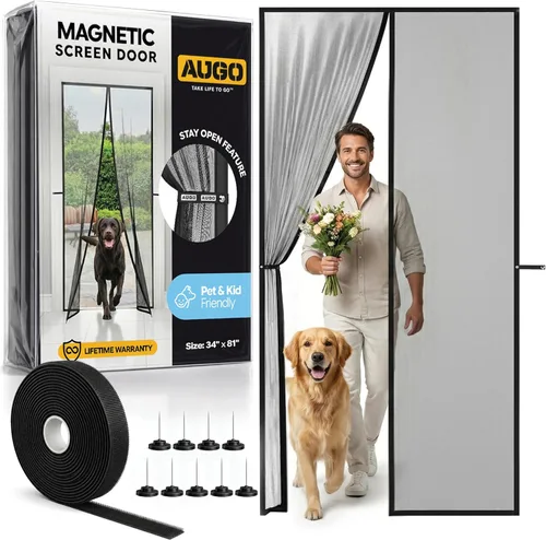 Miniatura 8 de AUGO Puerta mosquitera magnética – Autosellante, resistente, división de malla manos libres mantiene los insectos fuera – Apto para mascotas y niños