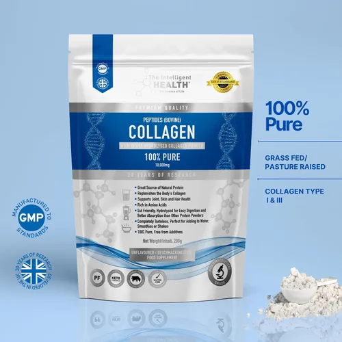 Miniatura 2 de The Intelligent Health - Polvo de Péptidos de Colágeno Hidrolizado, Alimentado con Pasto, Alto en Proteína, Sin Sabor, Sin Gluten, Apto para Paleo