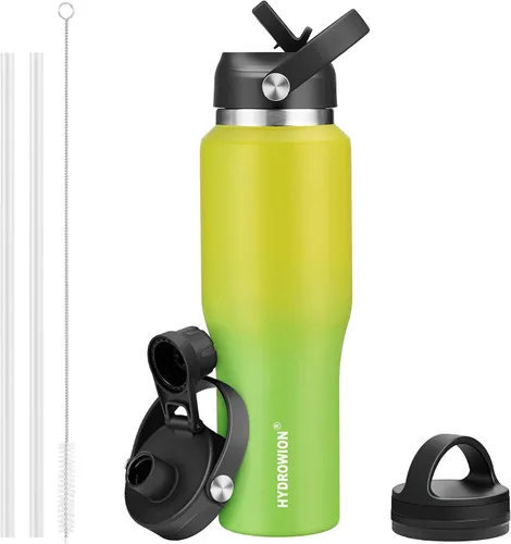 Miniatura 56 de HYDROWION Botella de agua de acero inoxidable, 32 onzas, boca ancha, doble pared, aislada al vacío, con tapa de pajilla, tapa de boquilla y tapa