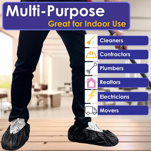 Miniatura 4 de Paquete de 100 fundas negras desechables extragrandes para botas y zapatos. Botines reutilizables resistentes al agua duraderos con peldaños