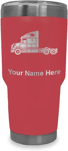 Miniatura 18 de LaserGram Taza aislada al vacío de 20 onzas, cabina de camión, grabado personalizado incluido (negro)
