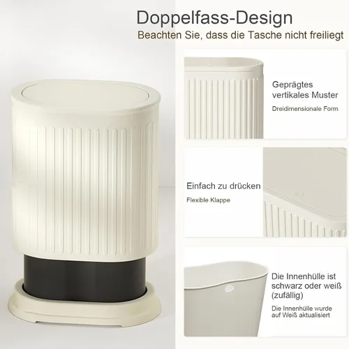 Miniatura 4 de Cubo de basura de 1.6 galones con tapa, cubo de basura pequeño para baño, cubo de basura delgado con cubo interior, contenedor de basura con tapa