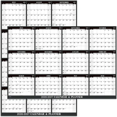 Calendario anual de pared 2026-2027 - Calendario de pared 2026-2027 borrado en seco, julio de 2026 a junio de 2027, 34.6 x 22.9 pulgadas, calendario