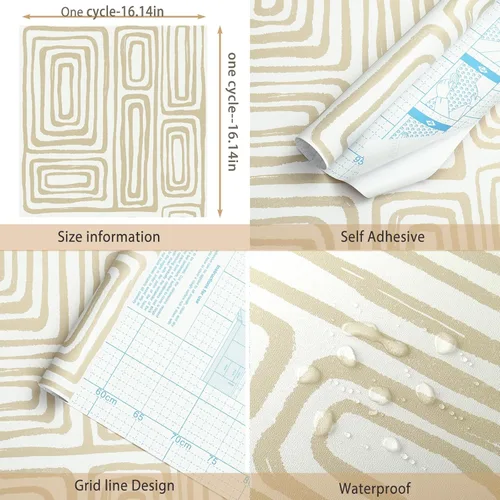 Miniatura 5 de GloryTik Papel Tapiz Despegar y Pegar Bohemio Moderno Beige Papel de Contacto Despegar y Pegar Papel de Pared Removible Autoadhesivo Geométrico
