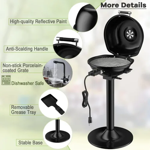 Miniatura 5 de Giantex Parrilla eléctrica para interiores y exteriores, parrilla portátil de 1600 W con rejilla antiadherente extraíble, temperatura ajustable