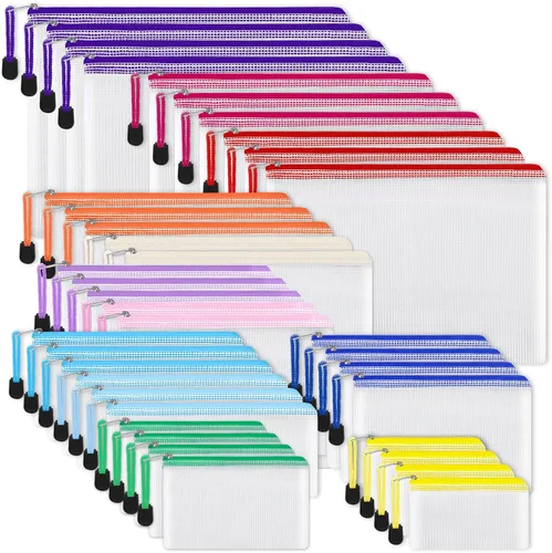 Miniatura 9 de EOOUT 8 bolsas de malla con cremallera, 8 tamaños, bolsas impermeables con cremallera, 8 colores de plástico impermeable para almacenamiento