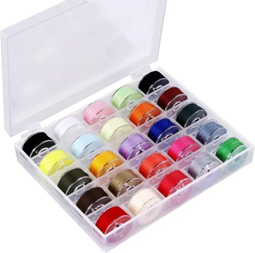 BHSKJSZ 25 bobinas e hilo de coser con estuche, juego de bobinas preenrolladas para coser a mano y a máquina, colores surtidos, herramientas