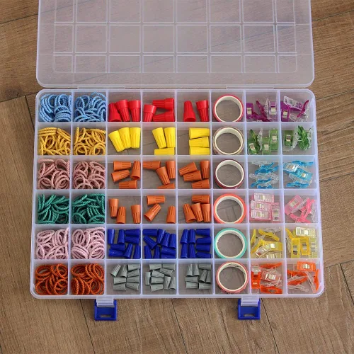 Miniatura 6 de Paquete de 2 cajas de almacenamiento divisoras de plástico transparente de 48 rejillas, organizador transparente para cuentas, botones, joyas